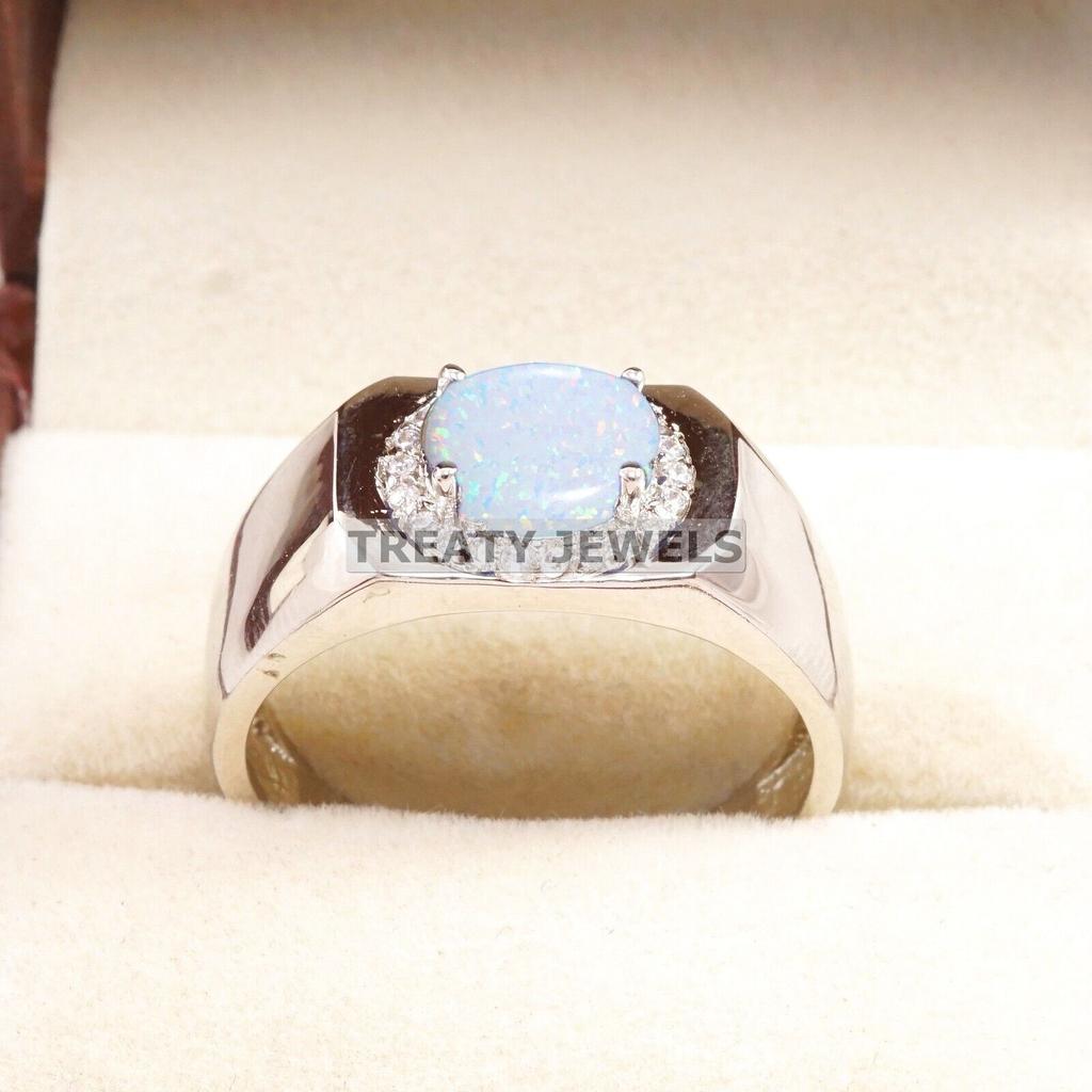 Opal Oval Cut Gemstone With 925 Sterling Silver Ring For Men's #B400 JL375683778704