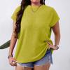 Summer New Plus-size Fashionable Women's Round-neck Solid Color Small Flying Sleeve Short-sleeved T-shirt