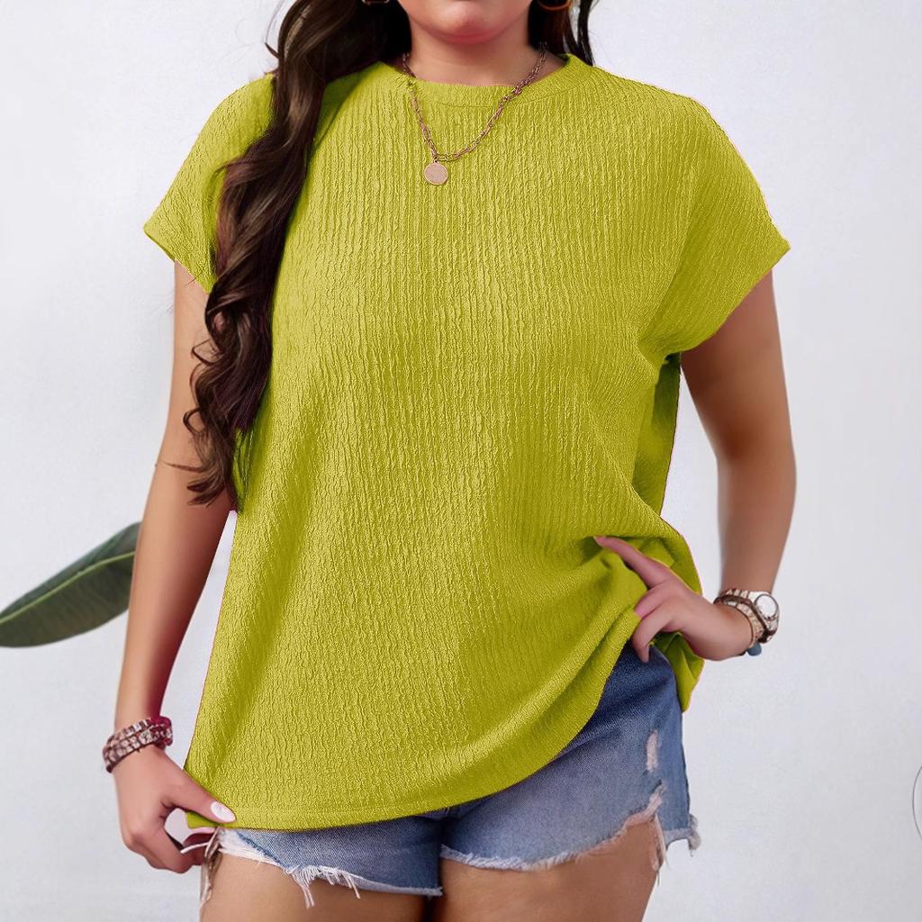 Summer New Plus-size Fashionable Women's Round-neck Solid Color Small Flying Sleeve Short-sleeved T-shirt
