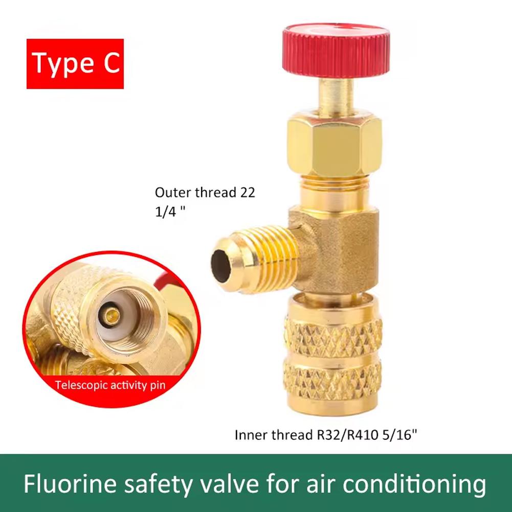 Refrigeration Charging Valve Air Conditioning Adapter for R410A R22 1/4" Liquid Safety Liquid Valve Hose R22 Copper Adapter Hand