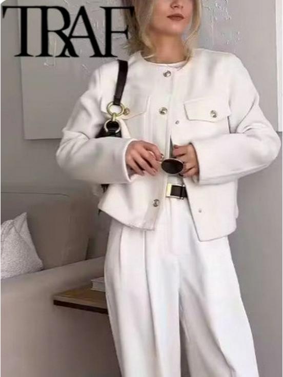 Women's European & American Style Pocket Decor Short Cardigan for Autumn & Spring