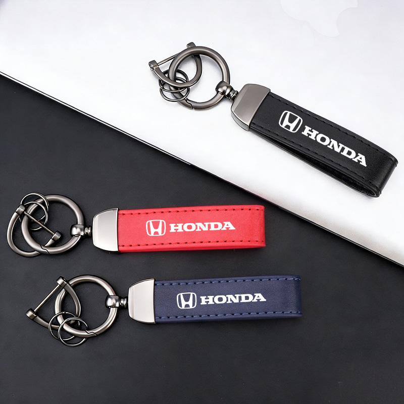 Honda Badge Leather Car Keychain Keyring Key Lanyard For Honda Civic Accord Fit Jazz Pilot CRV Odyssey Passport City Shuttle HRV TV7