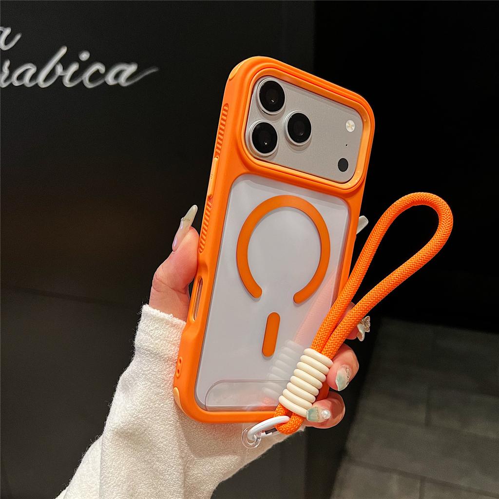 Applicable iPhone 17Pro mobile phone case cool high definition magnetic mobile phone case Apple 16 with hand rope anti-skid case