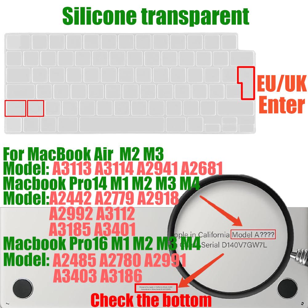 

Накладка на клавиатуру для 2022-2024 M4 M3/M2/M1Chip Pro 14.2/16 A3401/A3186/A3185/A3112/A3403 MacBook Air 15.2 /13.6 A3113/A3114/A2941