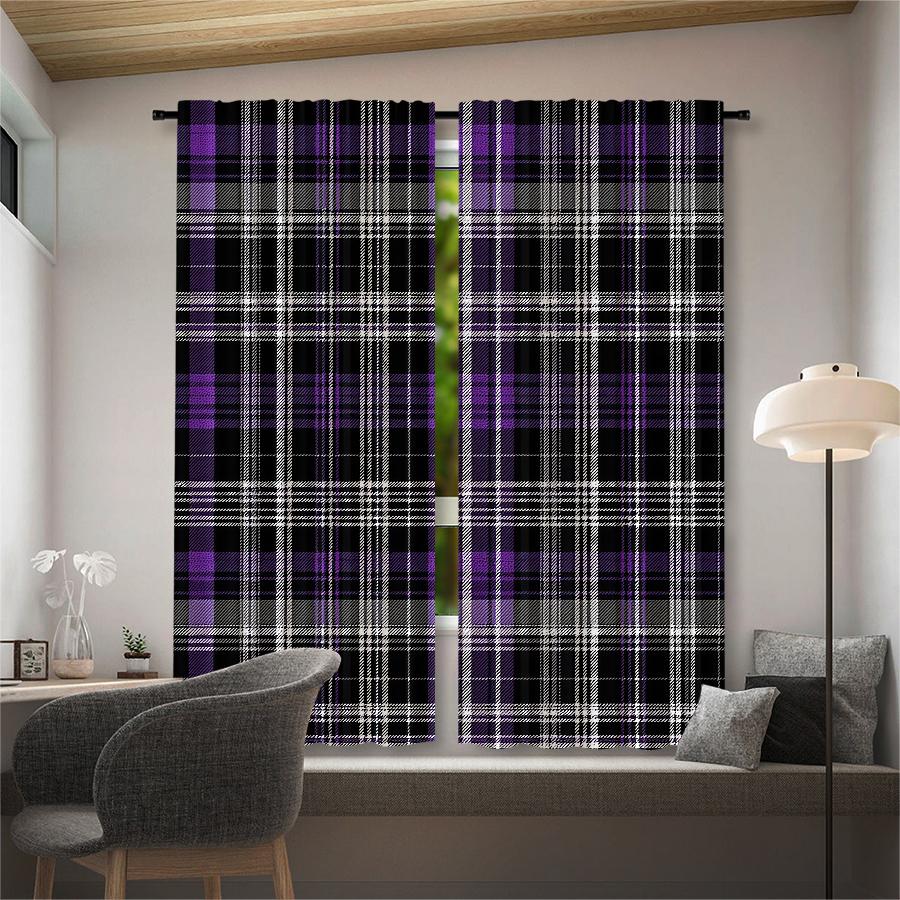 2pcs- Purple geometric checkered printed curtains, pole bag curtains, Christmas decorations, home decorations, room decorations