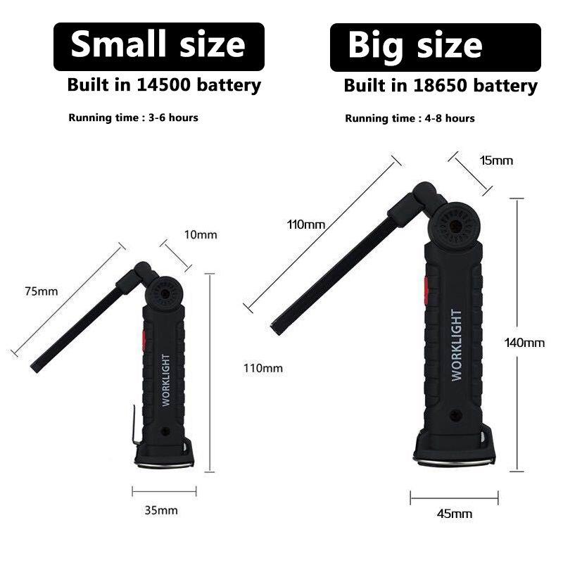Rechargeable Camping LED Work Light COB Flashlight with Magnet and Hook Waterproof 5 Lighting Modes Suitable for Night Work
