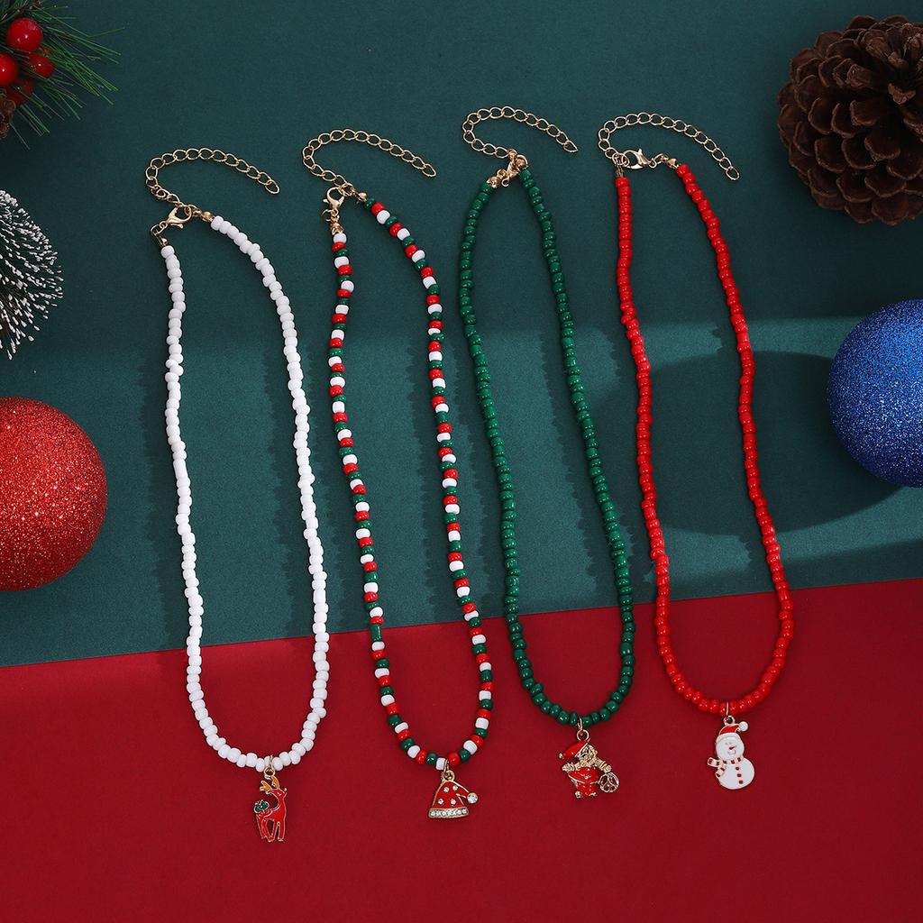 Santa Claus Crutches Christmas Hat Snowman Beaded Necklace Creative Niche Christmas Set