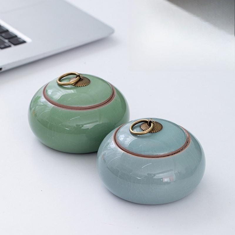 Pequeño recipiente de cerámica para té chino, caja para almacenar todo tipo de té, recipiente de cerámica rústica para té Pu-erh, estilo moderno.