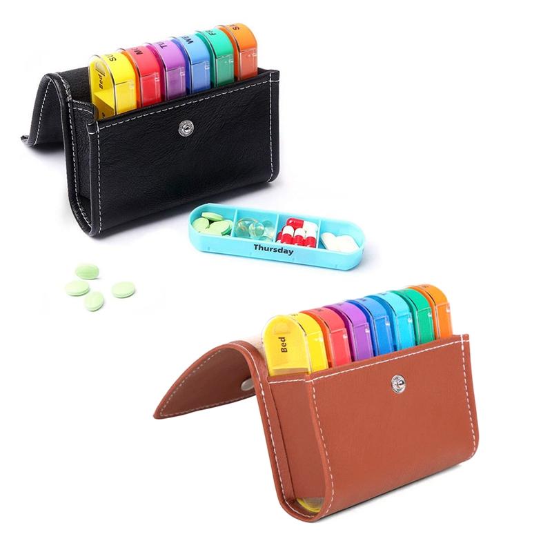 

Portable 28 Grids Pills Box Holder Tablet Pill Case Medicine Storage Organizer Healthy Care Tool Rainbow Color With PU Bag чёрный