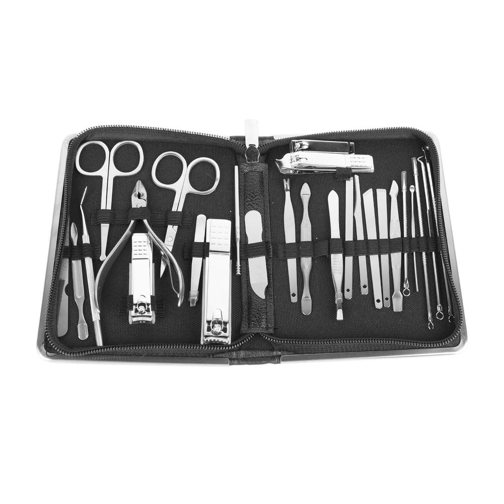 26PCS Manicure Set Black Nail Clippers Set Carbon Steel Manicure Tools Kit for Home Salon