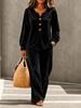 European and American Cross-border TK Women's New Velvet Casual Button V-neck Long-sleeved Top and Trousers Two-piece Set