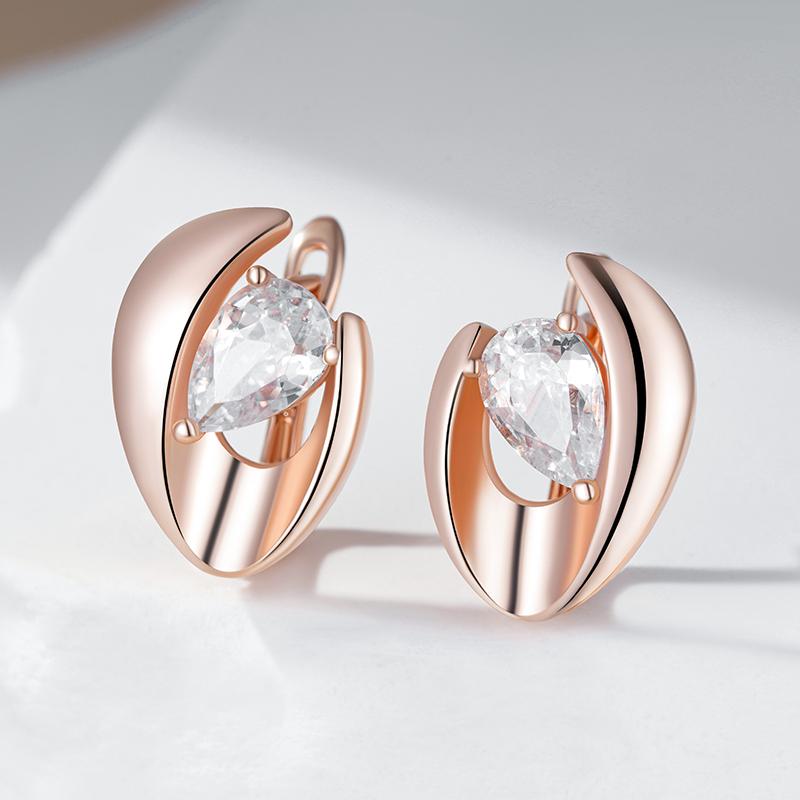 Luxury  Rose Gold Color English Earrings For Women Simple Shiny Big Natural Zircon Earrings Bridal Wedding Fine Jewelry