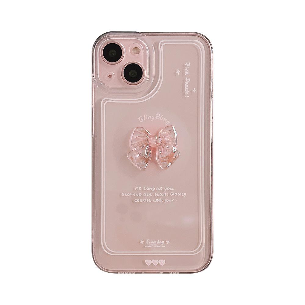 Bow Suitable for IPhone 17 Mobile Phone Case Apple 16promax Three Dimensional Crystal 11 Silicone 14 Huawei