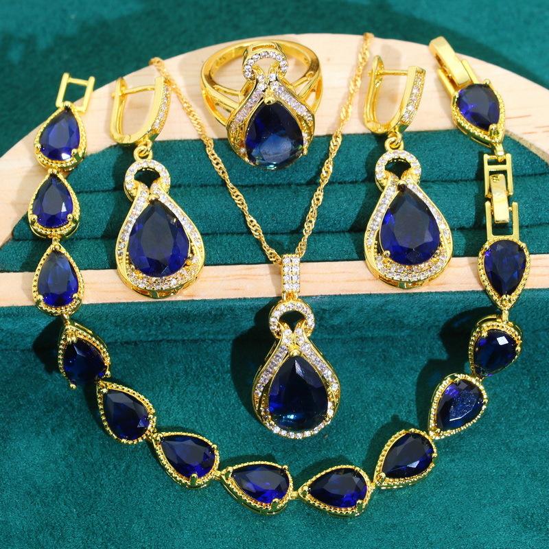 

Ювелирные изделия AAA Цирконий Браслет Ожерелье Серьги Кольцо Золотой Комплект Ювелирных Изделий для Женщин 10 yards