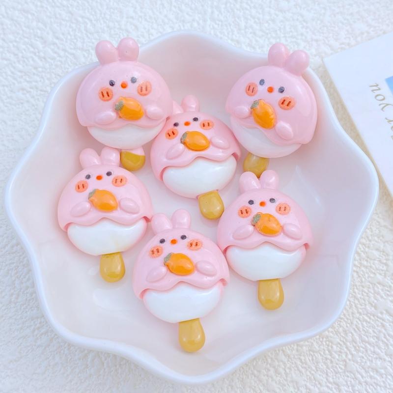 10Pcs New Cute Resin Cartoon Cat Bear Rabbit Pig Lollipop Flat Back Parts Embellishments For Hair Bows