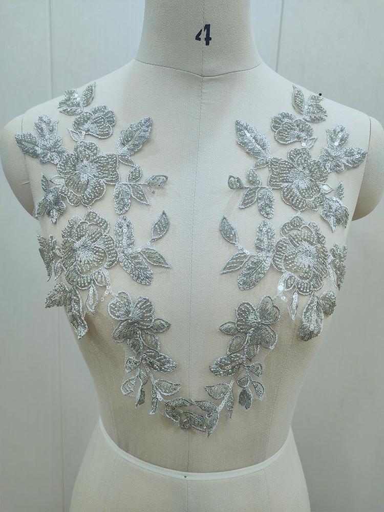 Factory Direct Sales Three-Dimensional Bead Lace Embroidery Piece Lace Accessories Wedding Dress Diy Cloth Sticker To Flower Decoration Decal