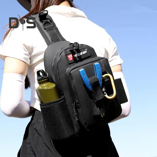 Fishing Bag with Rod Holder Waterproof Nylon Fishing Accessories Sling Bag Lightweight Outdoor Hiking Hunting Fishing Gear Single Shoulder Storage
