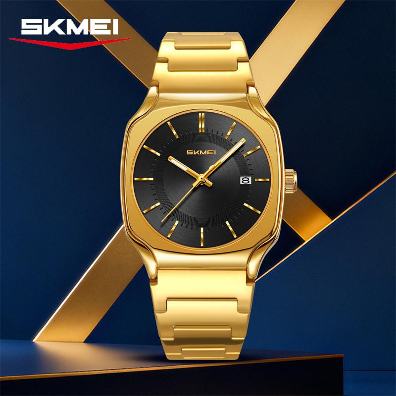 Skmei 9380 Classic High Quality Mens Quartz Watch Best Stainless Steel Band Waterproof Date Display Character Casual Hand Watch