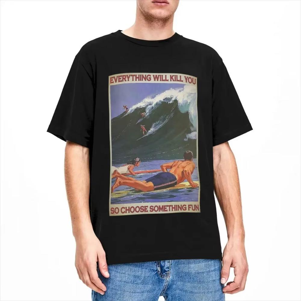 Men Women's Board Surfing Graphic Printed Tee Shirt Apparel Vintage Cotton Sport Surf Lover Fan T Shirt Tee Clothing Summer
