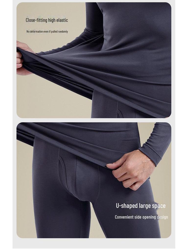 Men's Lenzing Modal Seamless Thermal Underwear Set for Autumn/Winter - Double-Sided, Round Neck, Homewear.