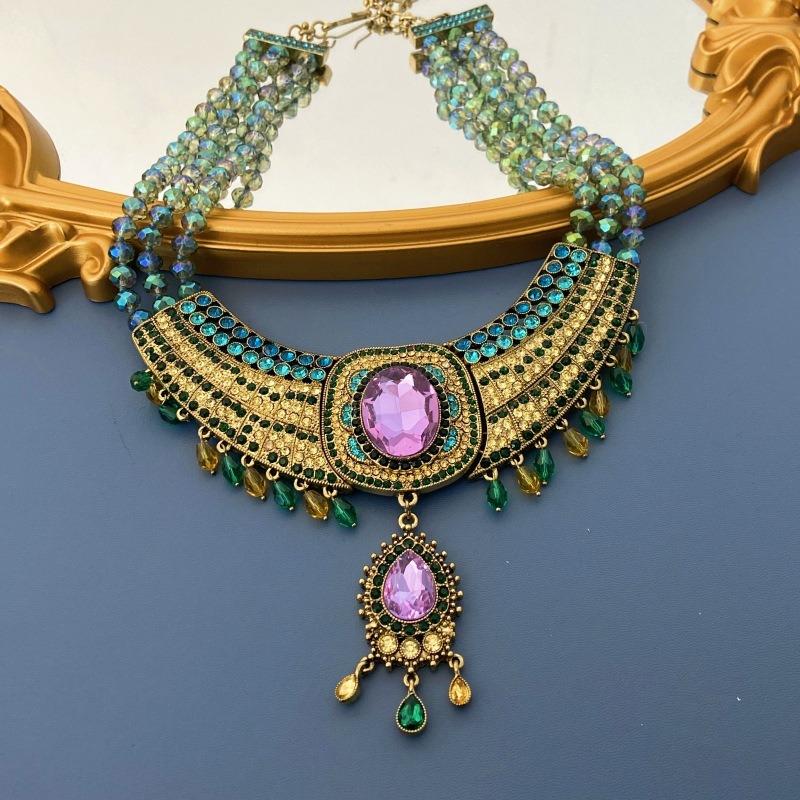 Retro Style Crystal Diamond Necklace, Multi-layer Purple Crystal Diamond Light Luxury Necklace