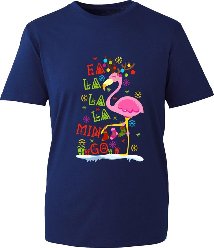 Fa La La La Mingo Christmas Tshirt Flamingo Reindeer Antlers Spoof Xmas Tee Top S