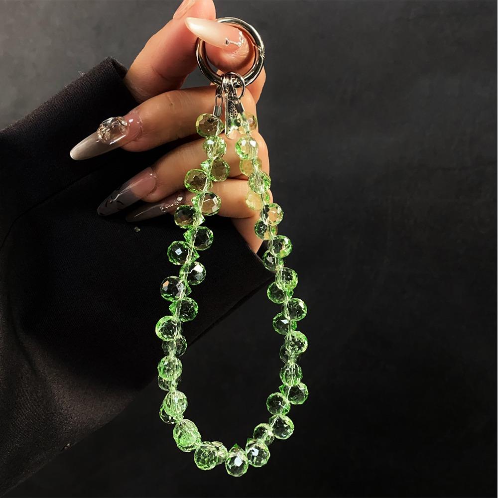 Glitter Crystal Bead Keychain Transparent Phone Lanyard Wrist Crystal Chain  for Women Girls
