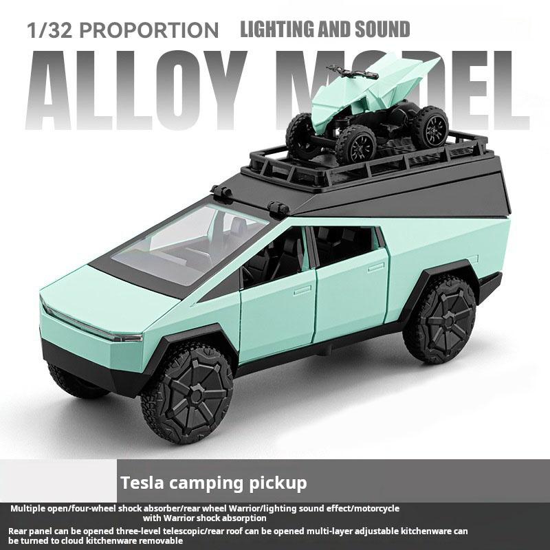 Maßstab 1/24 Tesla Pickup Camping Wohnmobil Automodell Diecast Metall Spielzeugfahrzeuge Automodell Sound Licht Sammlung Kinderspielzeug Geschenk