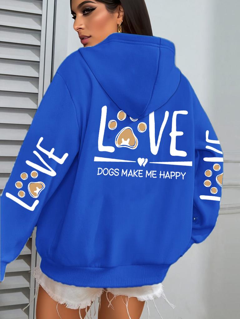 Love Dogs Make Me Happy Pattern Women Hoodie Autumn Multicolor Hoodies Casual All-Match Streetwear Fleece Pocket Woman Hoody