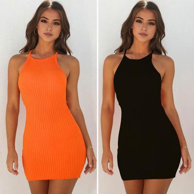 Γυναικείο γιλέκο φόρεμα ώμου Αμάνικο λαιμόκοψη πλεκτό με στενή κλωστή Θήκη μονόχρωμο ελαστικό πάνω από το γόνατο Μίνι φόρεμα Shopping Club Party