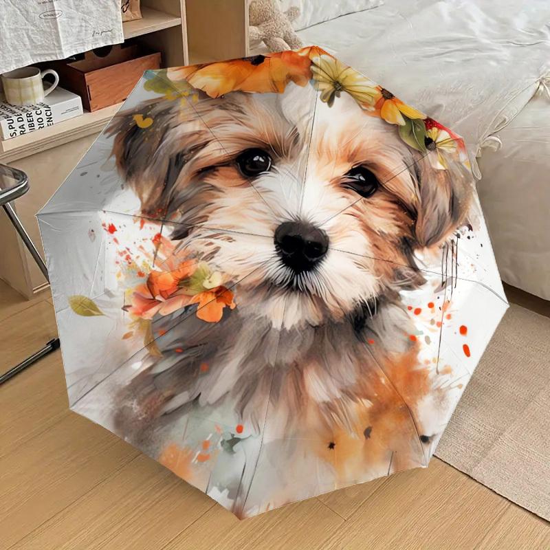 1pc Floral Puppy Portrait Umbrella with Plastic Handle,Suitable for All Seasons Home Travel Outdoor UmbrellaDD419