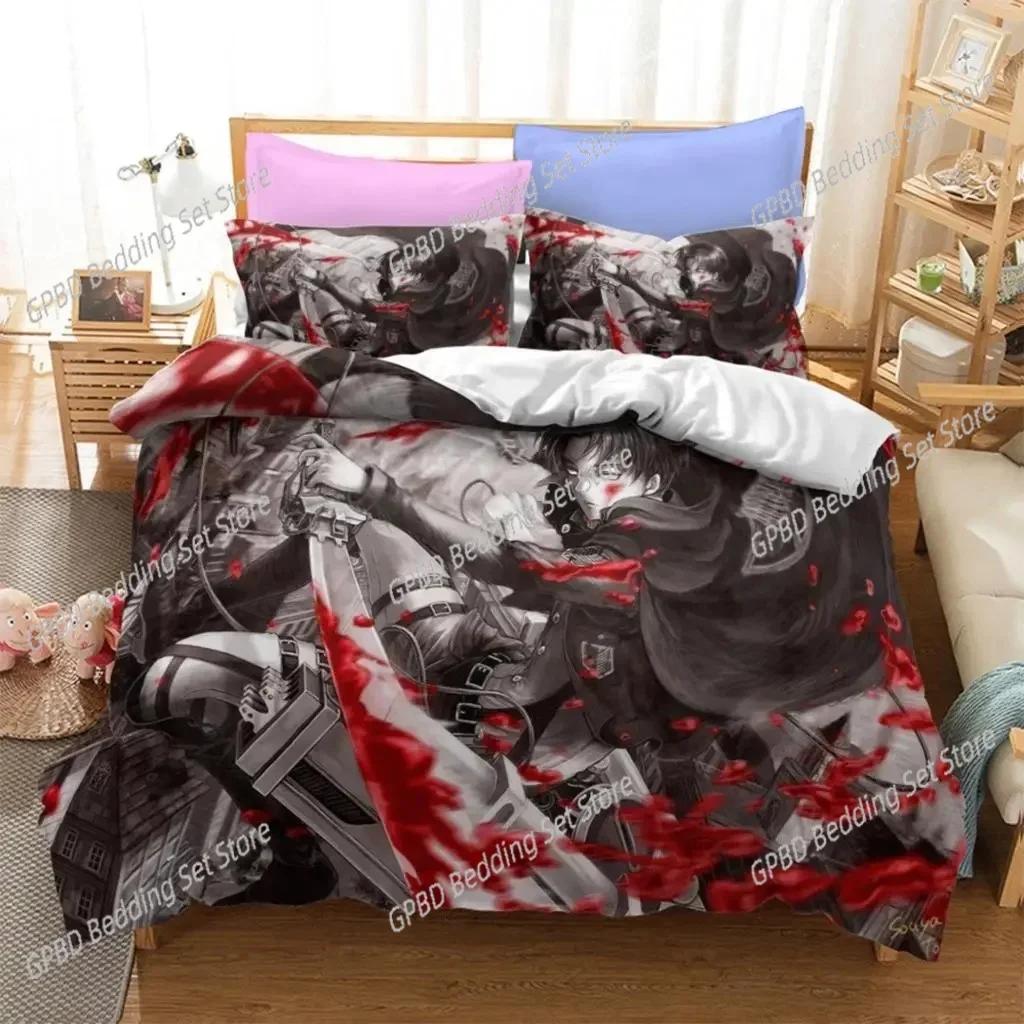Anime Attack on Titan Bequeme Bettdecke Bettbezug Kissenbezug Bettwäsche-Set Kinderzimmer Dekoration Heimtextilien