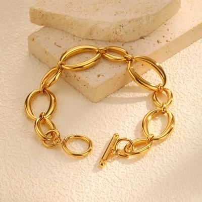 Stainless Steel Geometric Link Chain Bracelets for Women, Toggle Clasp Bangle, Minimalist Jewelry Wholesale