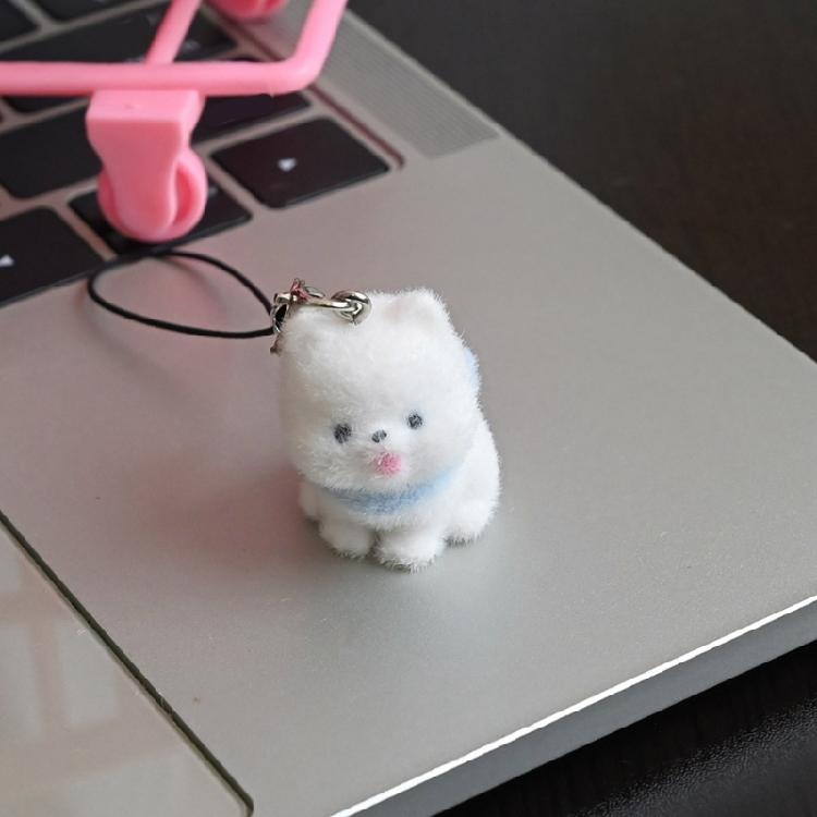 Lovely Resin Flocking Dog Keychain Charm Decorative Phone Lanyard Accessory For Phone Keys Bag And Dog Lovers