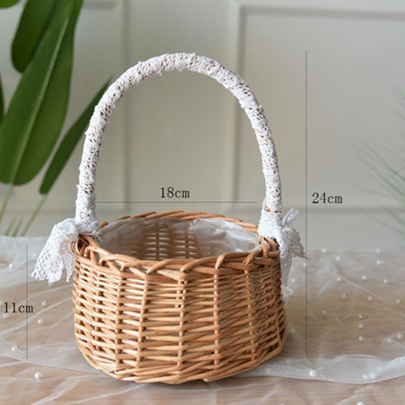 Woven Flower Basket Rattan Storage Basket Flower Girl Hand Basket Handmade Flower Basket For Home Wedding 3 Sizes