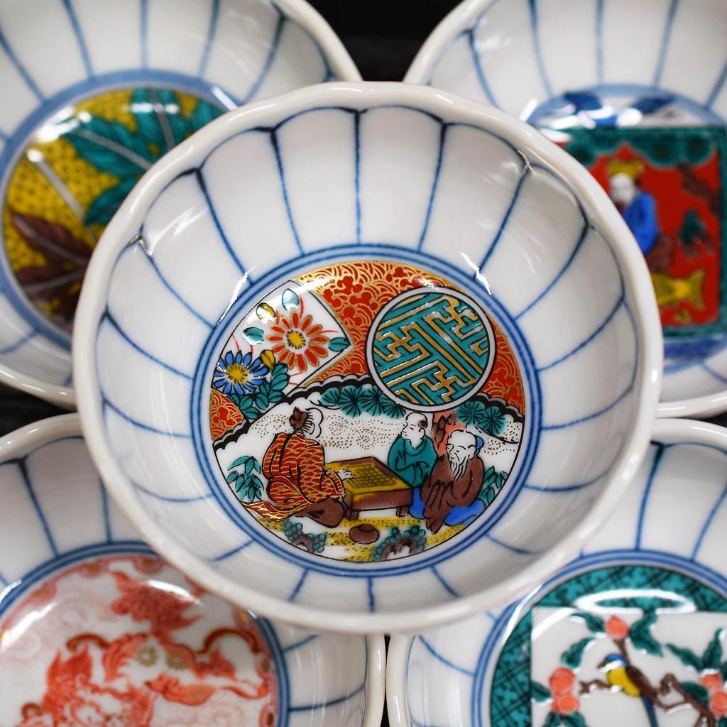 Waza No Kura Stylish Kutani Ware Small Bowl Set of 5 Period Painting Pottery Luxury Brand Japanese Tableware Serving Plate Made In Japan