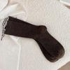 Simple Basic Solid Color Fine Vertical Striped Medium Tube Socks Season Wear With Birkenstocks Stacking Socks