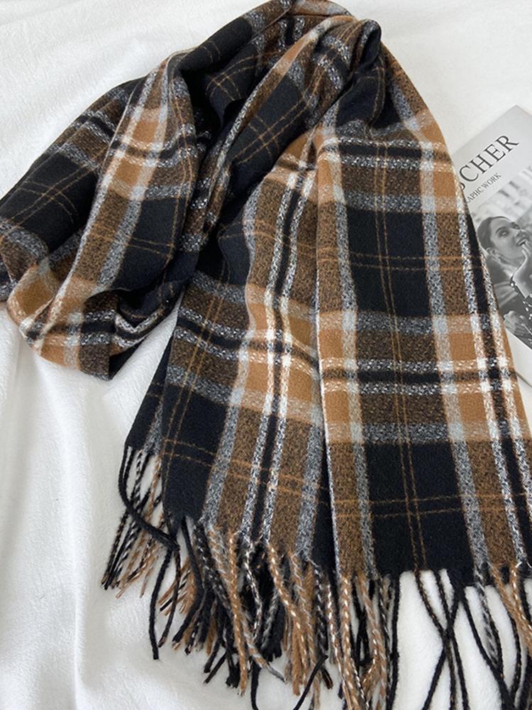 Winter Women Retro Knitted Scarf Headscarf Mujer Lady Men Elegant Preppy Plaid Print Scarve Foulard Wrap Shawl Unisex Korean New