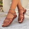 Fashion Women Sandals Ladies Flat Heels Clip-toe Casual Rome Sandals 2025 Summer Cross Narrowband Ankle Buckle Strap Female Beach Shoes