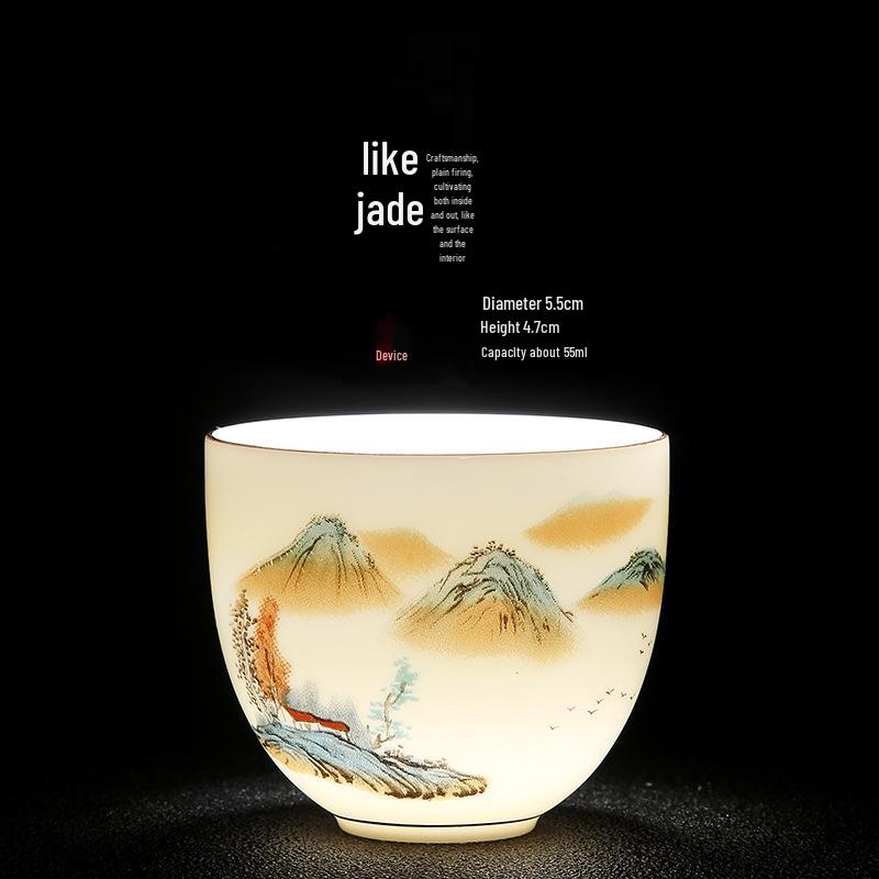 Sheep Fat Jade Porcelain Teacup: Chinese Ceramic Master Cup for Tea Tasting