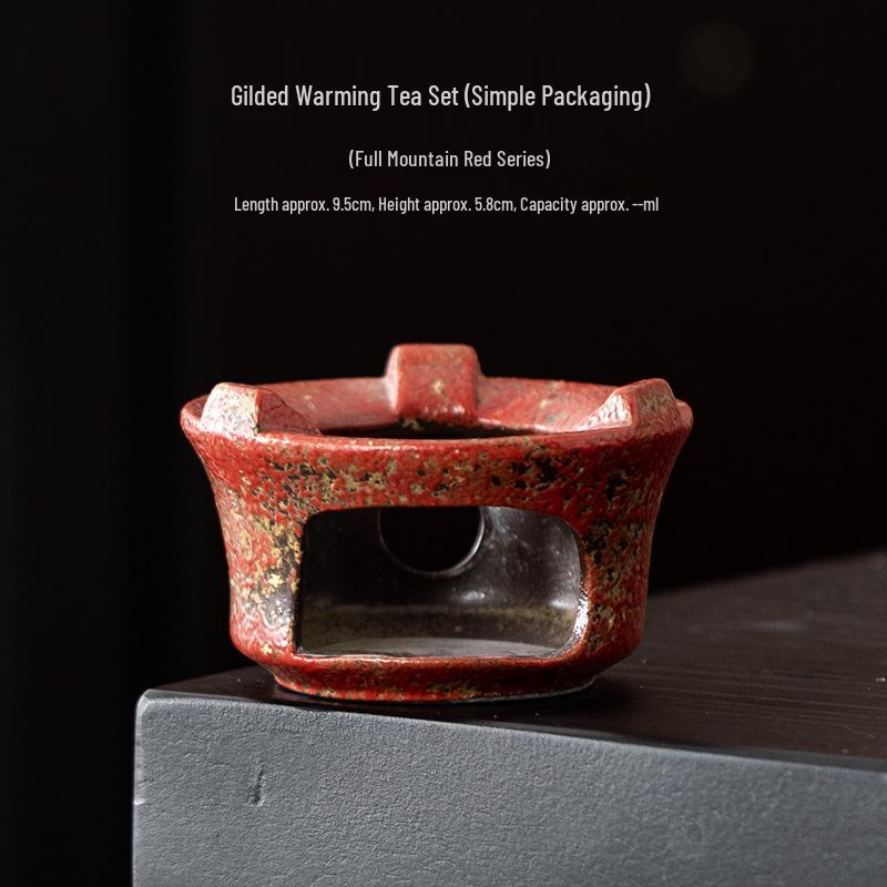 Red Sprinkle Gold Indoor Tea Stove: Candle-Heated Tea Brewing & Roasting Base for Tea Ceremonies Default