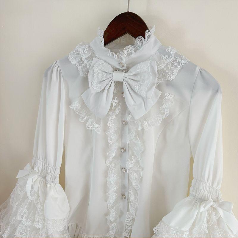 Vestito Lolita Dolce Carino Manica a Sbuffo in Pizzo Manica Lunga JSK Maglietta Interna Top