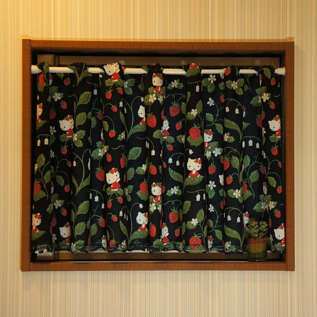 Noren Kobo Cafe Curtain Hello Kitty Embroidered Strawberry 120cm X 45cm Small Window Privacy Screen 93549 (W) (L)