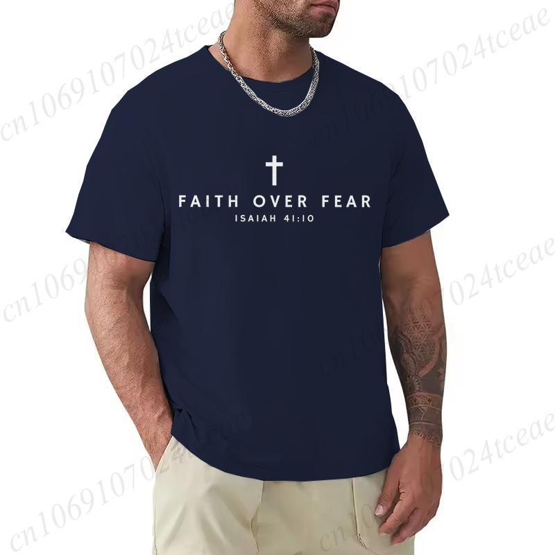 Oversized Mens Tshirts Summer Faith Over Fear Print Tee Shirt Funny Christian Jesus Design Street Short Sleeve Top Men Clothes