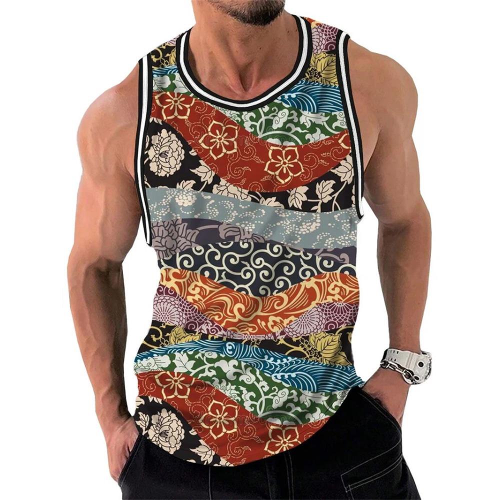 Modisches Floral Graphic Tanktop für Herren Trend Sommer Ärmellos 3D-Blumenaufdruck Weste T-Shirts Locker Streetwear Atmungsaktive Oberteile