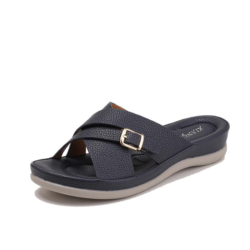 

Wedge heel slippers women s outer wear summer new thick bottom light stepping on shit comfortable large size one word cool slippers 36