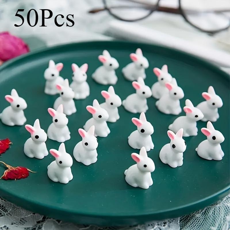 50pcs/10pcs Miniature Resin Rabbit Figurines - Realistic Mini Bunnies, Collectibles for Dollhouse Diorama, Mini House Decor