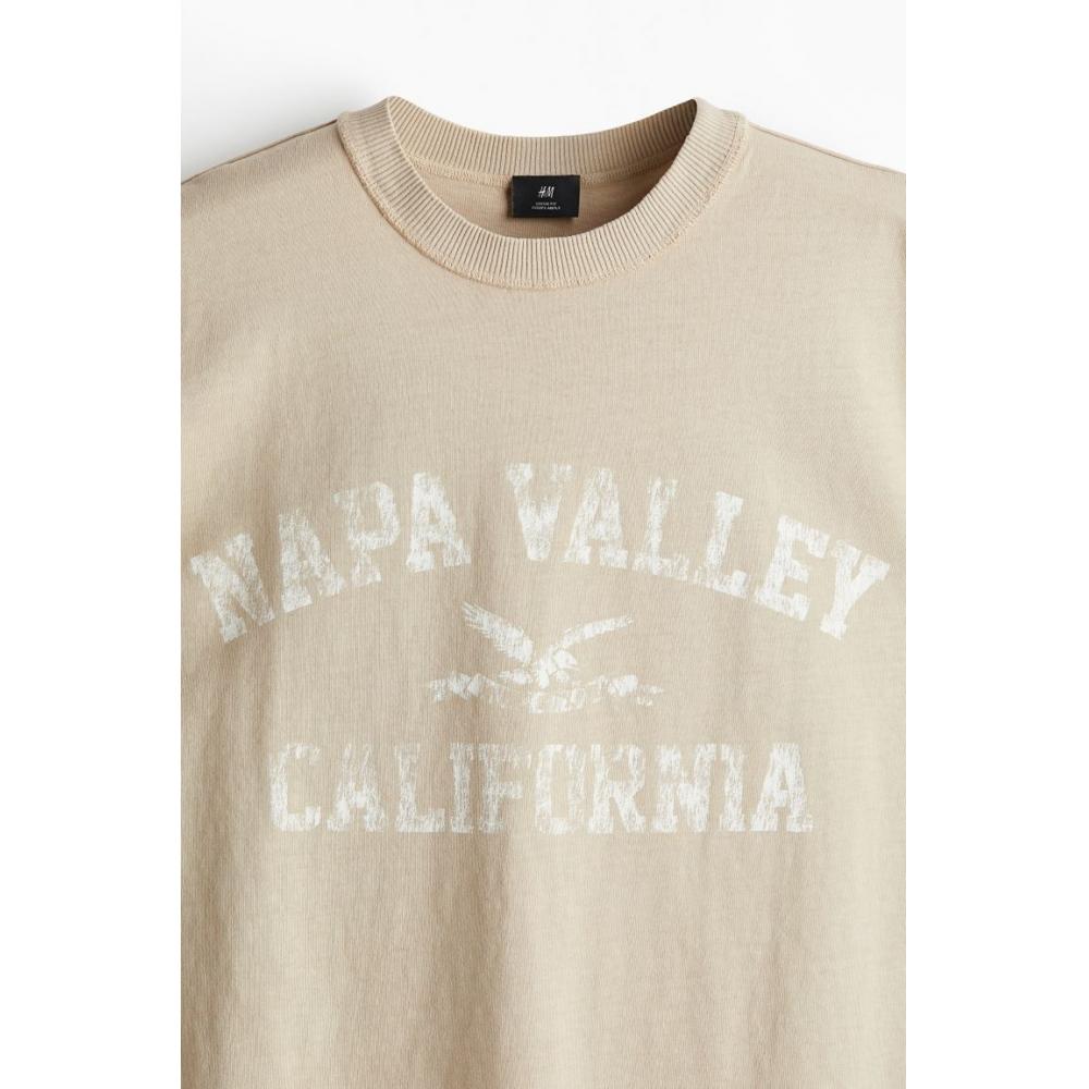 H M PrinTed T sHirT Loose fiT ligHT Beige Napa Valley
