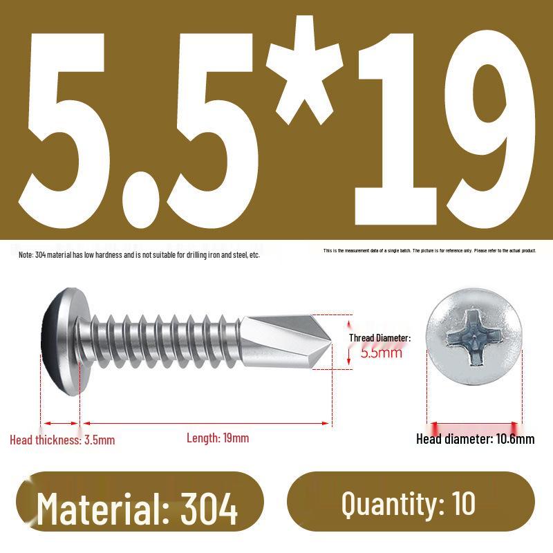 Stainless Steel 304 Phillips Round Head Self-Drilling & Tapping Screws, M3.9/M4.8/M5.5 Swallowtail Bolts