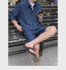 2023 Summer Men's Wash Denim Two-Piece Suit: Short-Sleeved Shirt & Half Pants Casual Set